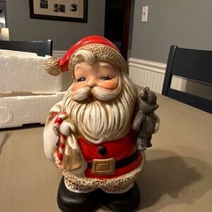 Jolly Santa Claus Figurine bank  with Bear - Red, White, and Black